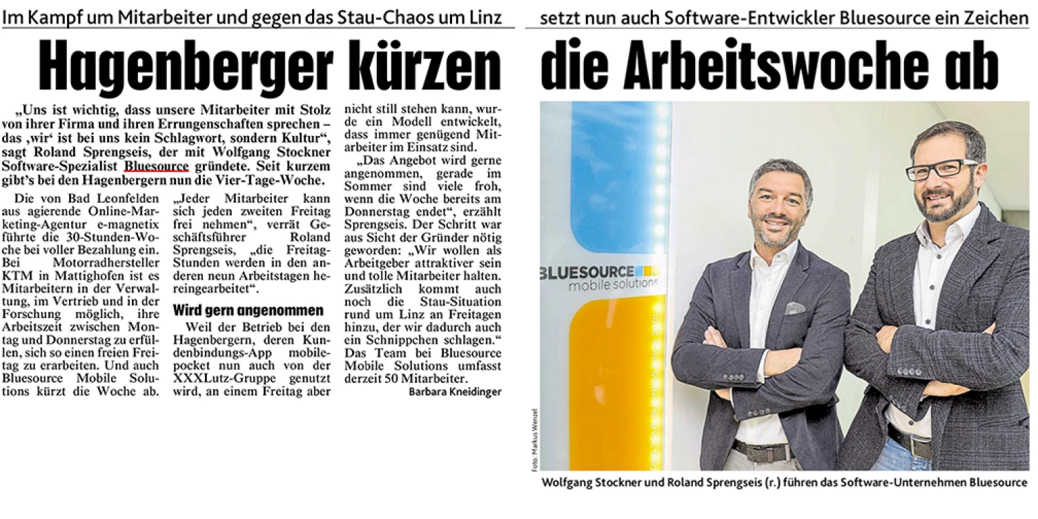 Faksimile eines Zeitungsbeitrags zu Vier-Tage-Woche.