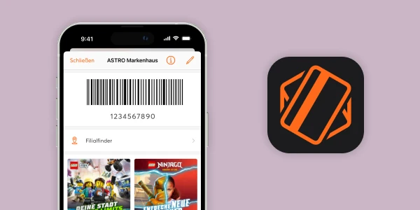 Smartphone mit Astro Markenhaus Card in mobile-pocket App