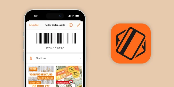 Smartphone mit Betten Reiter Vorteilskarte in mobile-pocket App