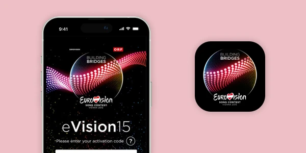 Smartphone mit eVision15 App von bluesource für ORF