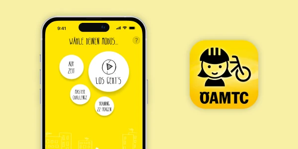 Smartphone mit Fahrrad-Champion App des ÖAMTC von bluesource