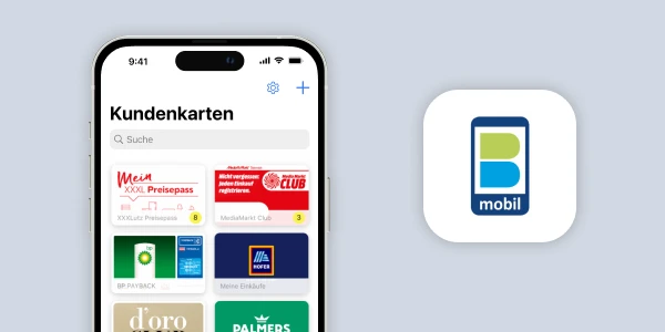 Smartphone mit Kundenkarten in Banken-Wallet von bluesource