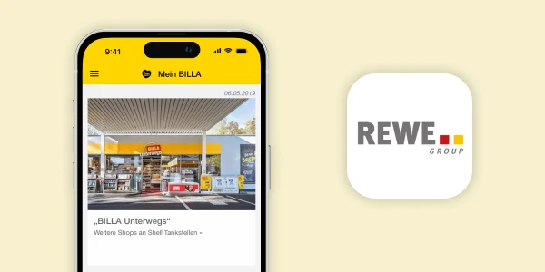 Smartphone mit Mitarbeiter App für REWE von bluesource