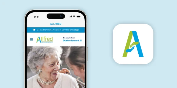 Smartphone mit Allfred App für Diakoniewerk Syncare von bluesource