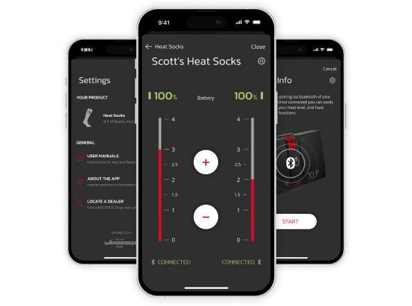 Drei Smartphones mit Screens der Hotronic Heat App der Wintersteiger AG