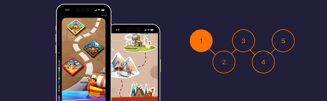 Smartphone, das Spiel mit inhaltsbasiertem Navigationskonzept zeigt.