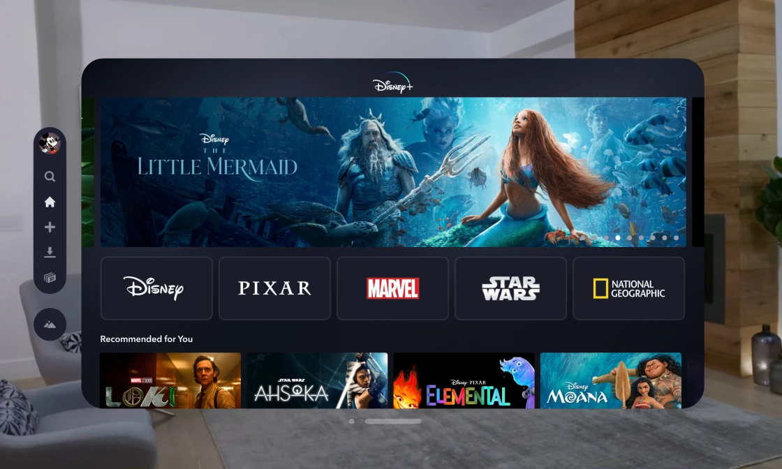 Disney+ Ansicht auf der Apple Vision Pro.